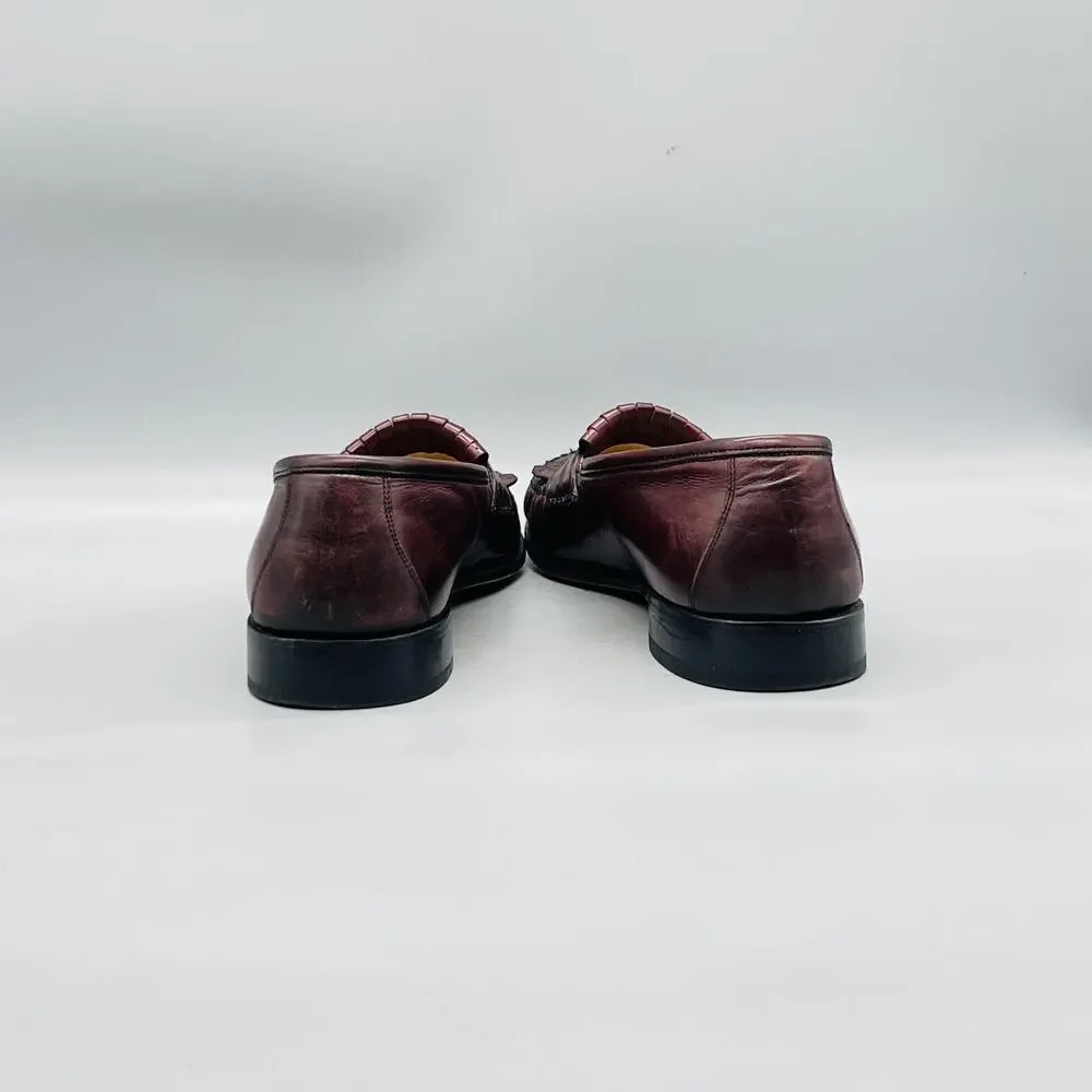 Johnston & Murphy Shoes Mens 8.5 Red Leather Kiltie Tassel Loafers Italy Dress